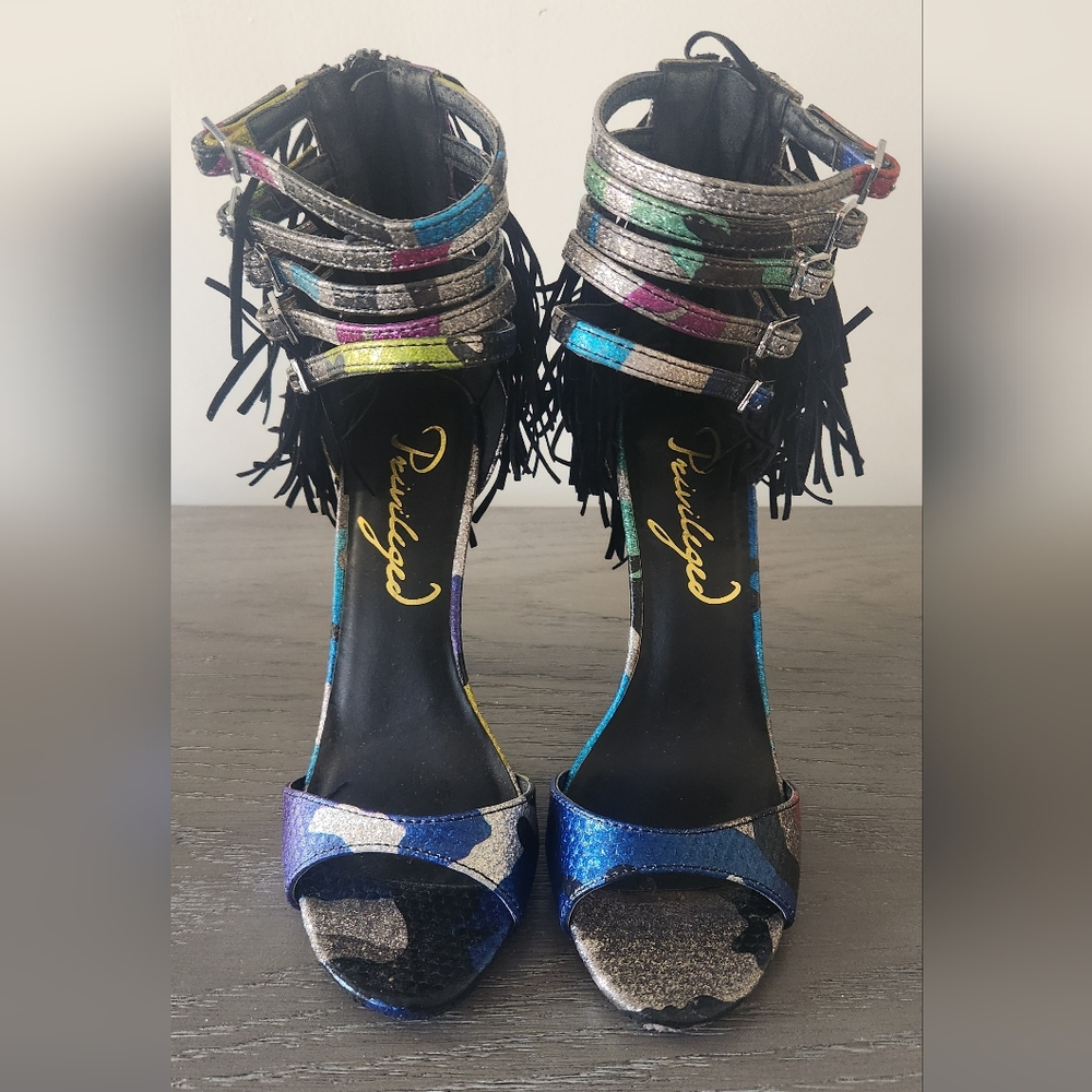 Privileged Metallic Camoflauge Heels- Used